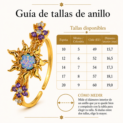 Anillo ajustable Sol Encantado con Piedra Iridiscente